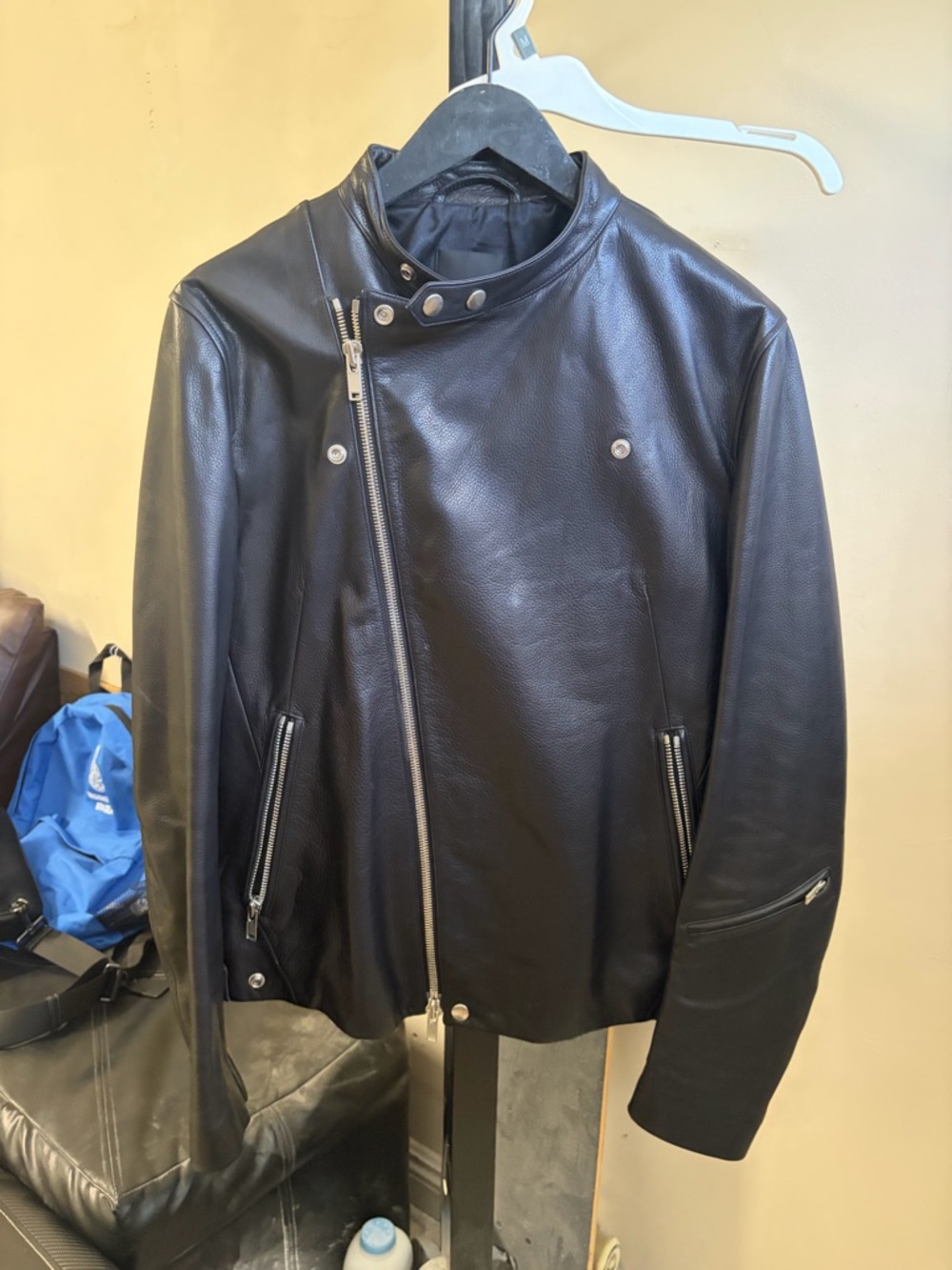 Theory Black Leather Bomber-Style Moto Jacket